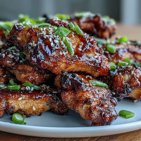 A close-up shows Coca Cola Chicken Wings glistening with thick sauce, revealing tender meat under caramelized ginger and garlic bits.