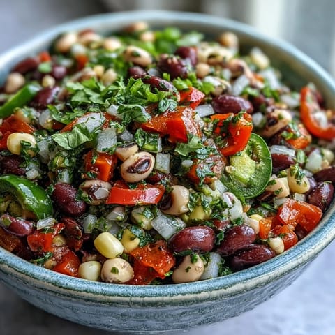 Chilled Cowboy Caviar served with crunchy tortilla chips, a perfect vegetarian dip for party gatherings.