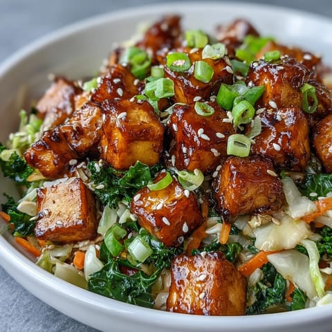 Steaming Tofu Egg Roll in a Bowl served in a white ceramic bowl, topped with sesame seeds and fresh green onions.