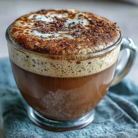 Creamy hojicha cappuccino with rich roasted tea flavor and steamed milk foam, served in a white ceramic mug.