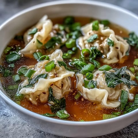 Hearty dumpling soup with chicken broth and fresh scallions, showcasing tender homemade dumplings in a savory, steaming bowl.  