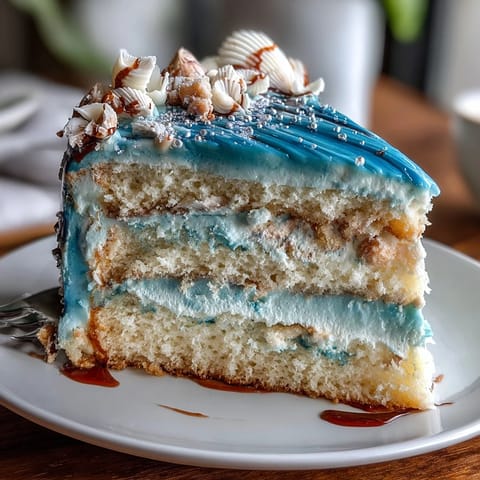 Elegant Pisces Birthday Cake with Ocean Blue Ombre Frosting, decorated with edible pearls and shimmering accents for a magical ocean theme.