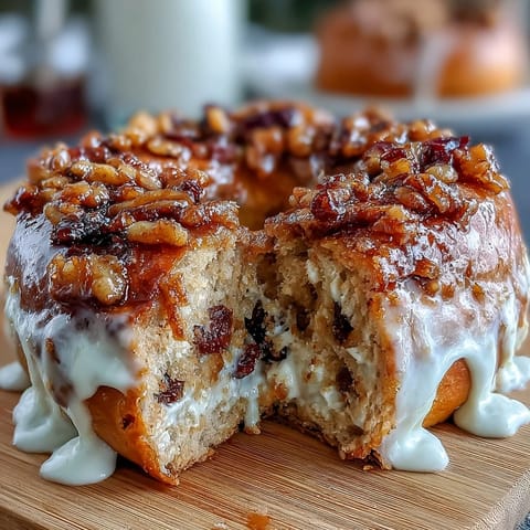High-protein cinnamon raisin bagels topped with a creamy Greek yogurt glaze, perfect for a nourishing breakfast or post-workout snack.