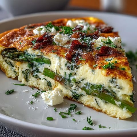Spring Brunch Frittata with Asparagus and Goat Cheese: a light, savory frittata loaded with sautéed asparagus, spinach, and tangy goat cheese, perfect for a springtime brunch.