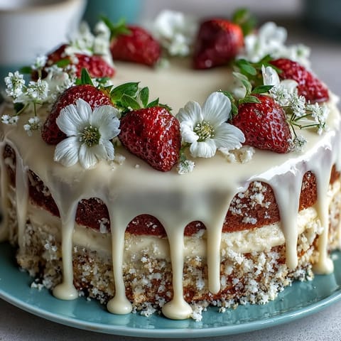 Spring Floral Drip Cake Strawberry