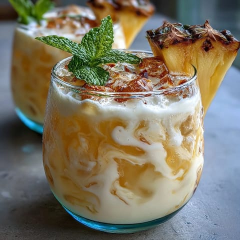 Vibrant pineapple coconut agua fresca with fresh mint garnish in a glass, perfect for a hot summer day.