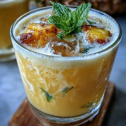 Tropical pineapple coconut agua fresca served over ice, blending sweet fruit with creamy coconut for a refreshing drink.