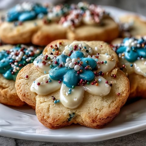 Beautiful flower-shaped shortbread cookies with vibrant royal icing, perfect for spring celebrations.