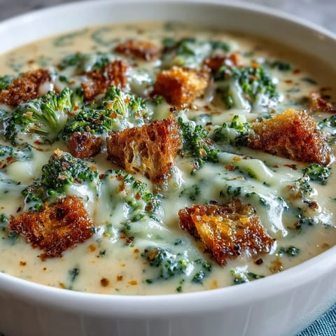 A steaming bowl of creamy broccoli cheddar soup with tender broccoli florets and melted sharp cheddar, perfect for chilly days.