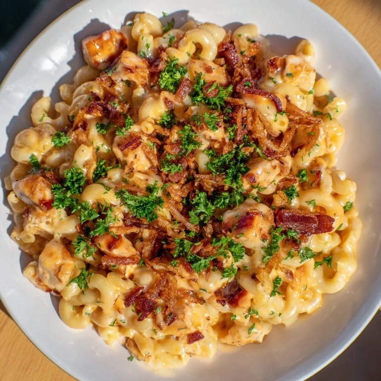 Golden, glistening One-Pot Honey BBQ Chicken Mac and Cheese, a one-pot meal perfect for a cozy weeknight dinner.