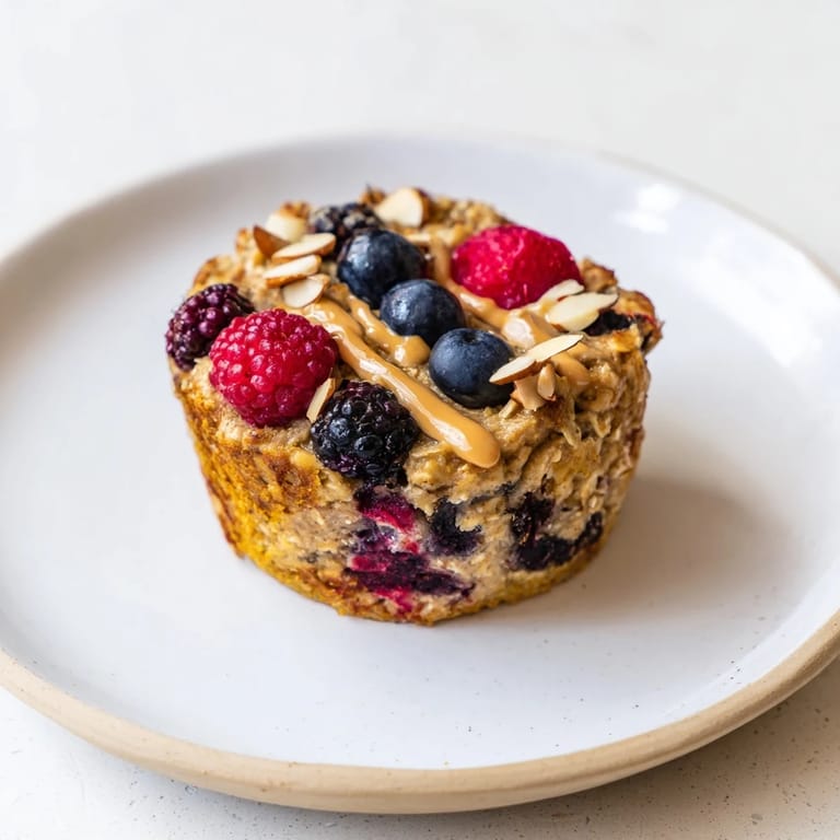A close-up of warm, delicious Baked Oatmeal Cups brimming with juicy berries, ready to enjoy.