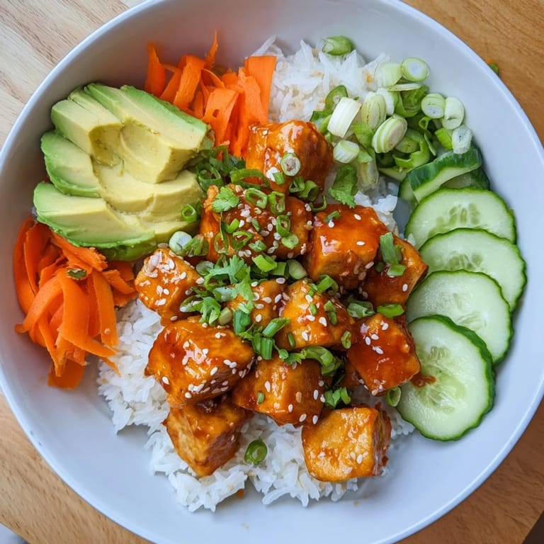 Imagine savory Chili-Mayo Baked Tofu Bowls, with tofu cubes nestled in fluffy rice and crunchy fresh vegetables.