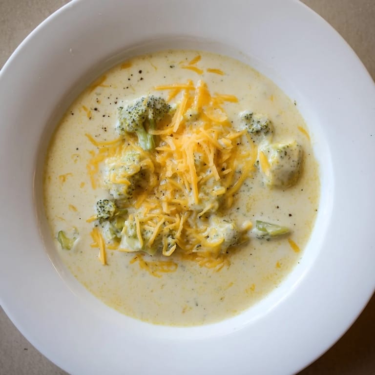 Steaming bowl of homemade Broccoli Cheese Soup, a classic American recipe, perfect with crusty bread.
