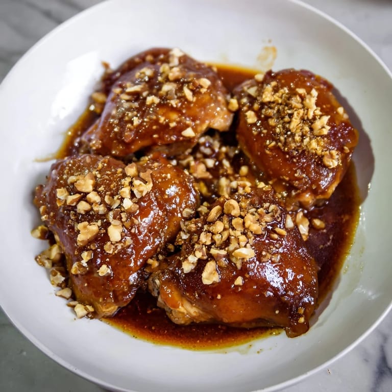 Rich and savory budget Fesenjan stew, the dark sauce coating tender chicken, ready to be enjoyed.