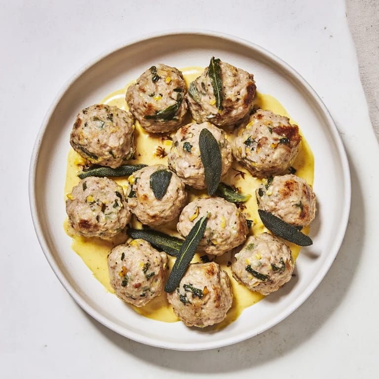 Picture tender turkey meatballs swimming in a flavorful pumpkin sage sauce served with pasta.