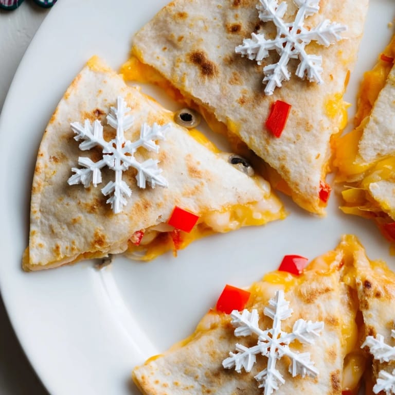 Festive Express Snowflake Quesadillas: crispy tortillas filled with melted cheese, perfect for a quick and fun meal.