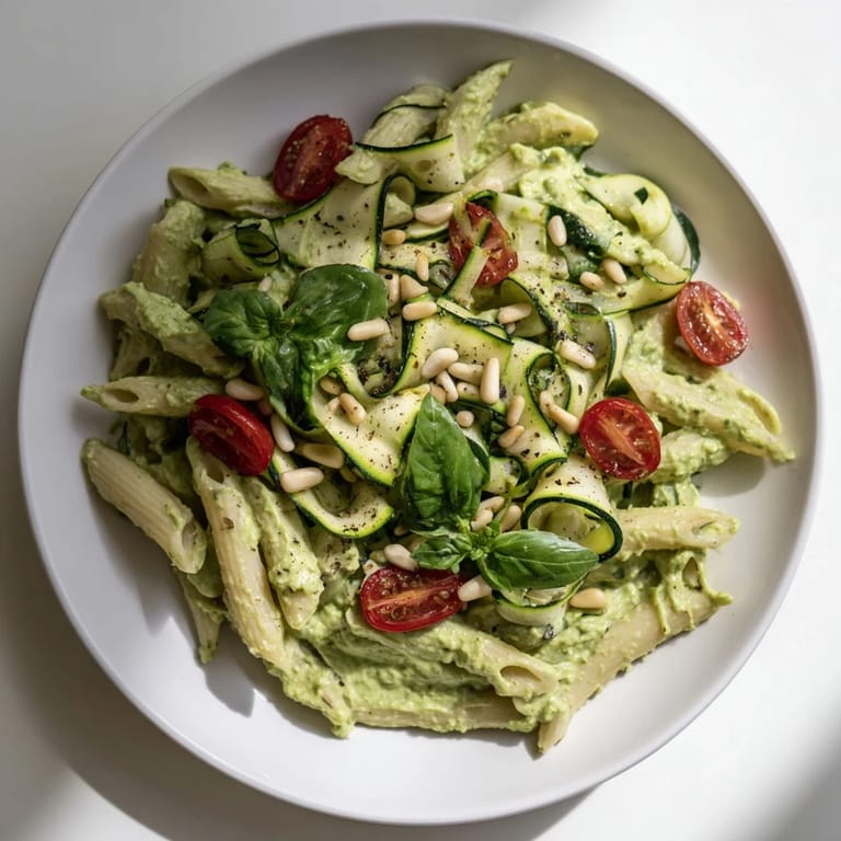 Creamy Vegan Green Goddess Pasta with blended spinach and herbs, ready to serve in bowls.