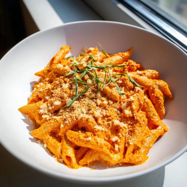 Enjoy a quick and easy plate of 15-Minute Creamy Red Pepper Pasta, creamy and delicious for weeknight meals.