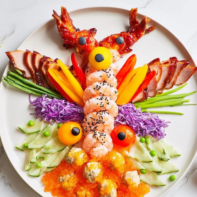 A beautiful close-up shows the colorful, delicious Mighty Dragon Lunar New Year board with dipping sauces.