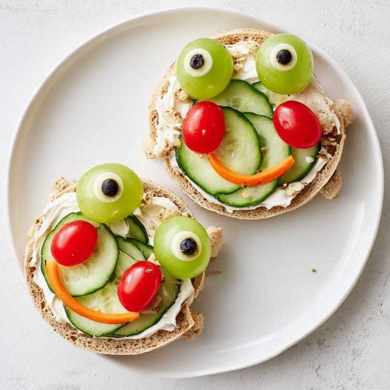 Delightful close up of the cute Prince Charming Froggy Sandwiches, a fun, kid-friendly snack option.