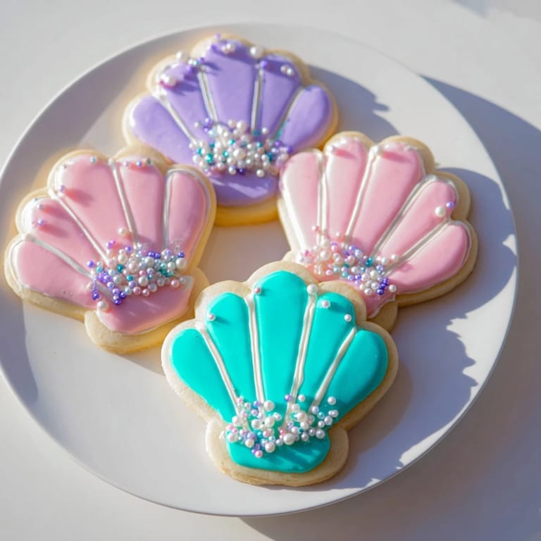 Imagine beautifully decorated Seashell Sweets, with shimmering pastel icing, ready for a delightful seaside or mermaid theme.