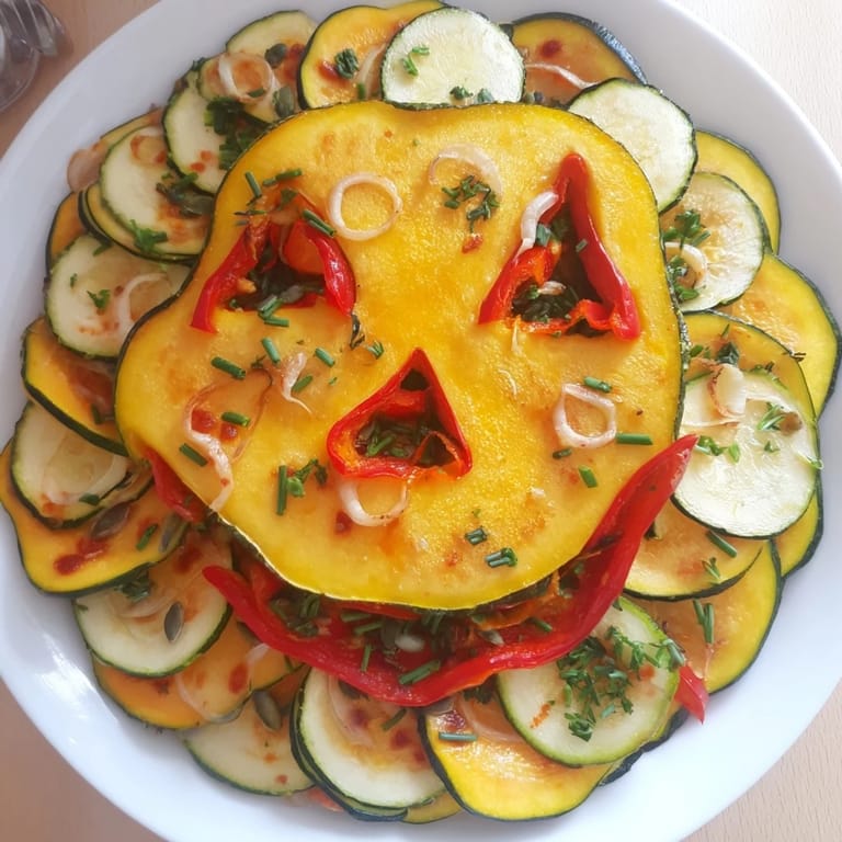 A delicious, gluten-free Pumpkin Lantern Halloween Plate; a colorful roasted veggie display ready to enjoy.