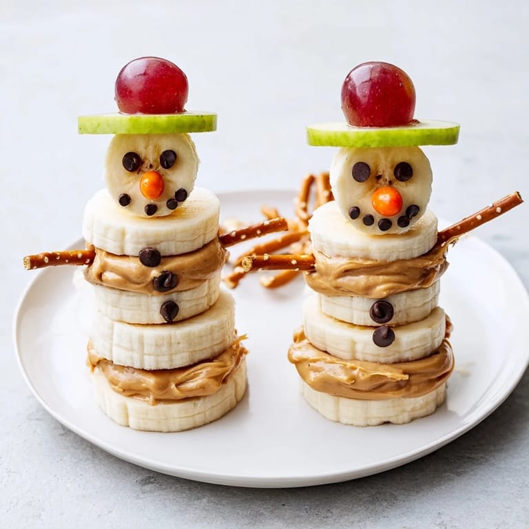Festive and fun, homemade Banana Peanut Butter Snowmen are a healthy holiday snack, perfect for sharing!
