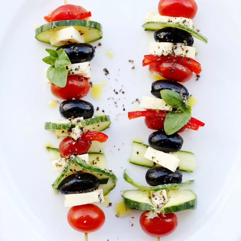 This double helix genetic code appetizer has visually appealing layers of olives, tomatoes, and cheese strips.