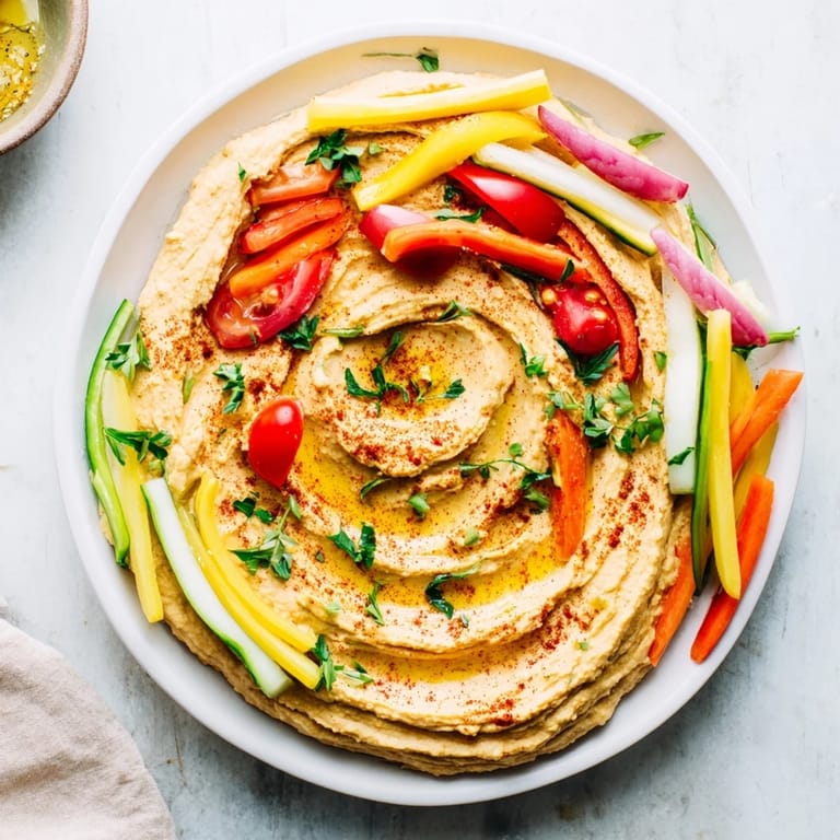 Mediterranean-inspired "River Delta Flow" appetizer featuring fresh vegetables and flavorful dips for serving.