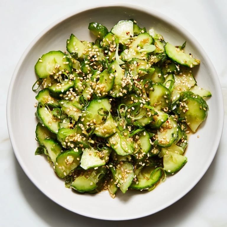 The refreshing Cucumber Shaker is bursting with flavor, sprinkled with sesame seeds, ready to enjoy.