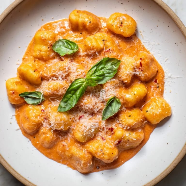 Enjoy a warm bowl of Creamy Tomato Gnocchi, perfectly seasoned and ready for dinner tonight.