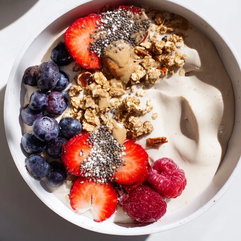 Homemade protein ice cream bowls topped with berries; a refreshing and high-protein dessert option.