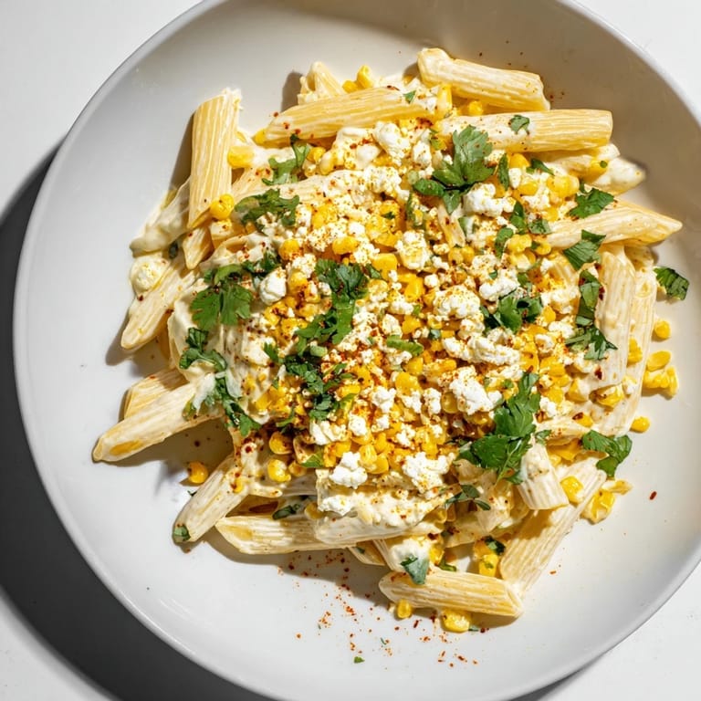 Enjoy a steaming plate of Mexican Street Corn Pasta, vibrant and full of corn and cheese.