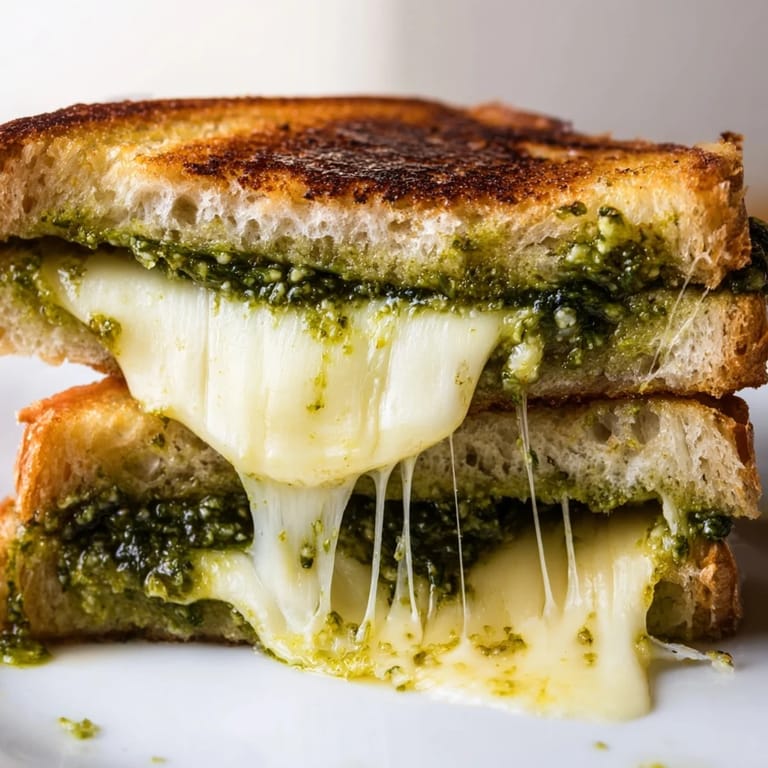 Serving Spinach Pesto Grilled Cheese with a side of tomato soup for a comforting vegetarian dinner.