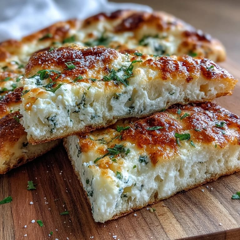 Soft, round Fluffy Cottage Cheese Flatbread stacked on a plate, perfect for tearing and dipping into creamy sauces.