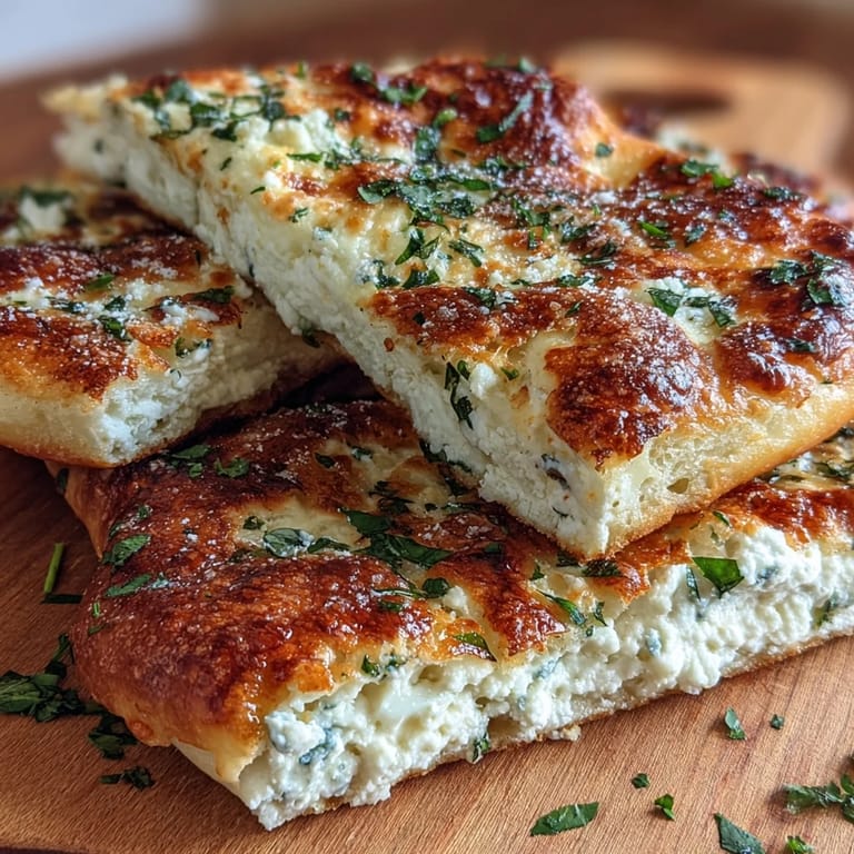 Hand holding a warm Fluffy Cottage Cheese Flatbread, showing the tender interior and golden edges for a rustic lunch.
