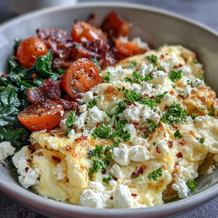 A vibrant Spinach and Feta Breakfast Bowl with juicy cherry tomatoes and crispy whole grain toast on the side.