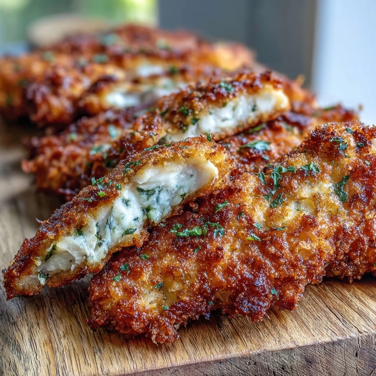 Freshly baked Crispy Panko Ranch Chicken Tenders are served on a platter with a small bowl of creamy ranch dipping sauce.