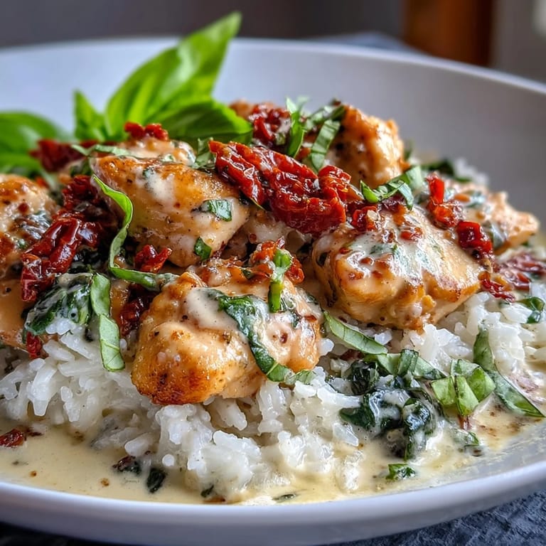 Tender baby spinach wilts into fluffy rice, creating a hearty Creamy Tuscan Chicken Rice Skillet for a comforting family dinner.