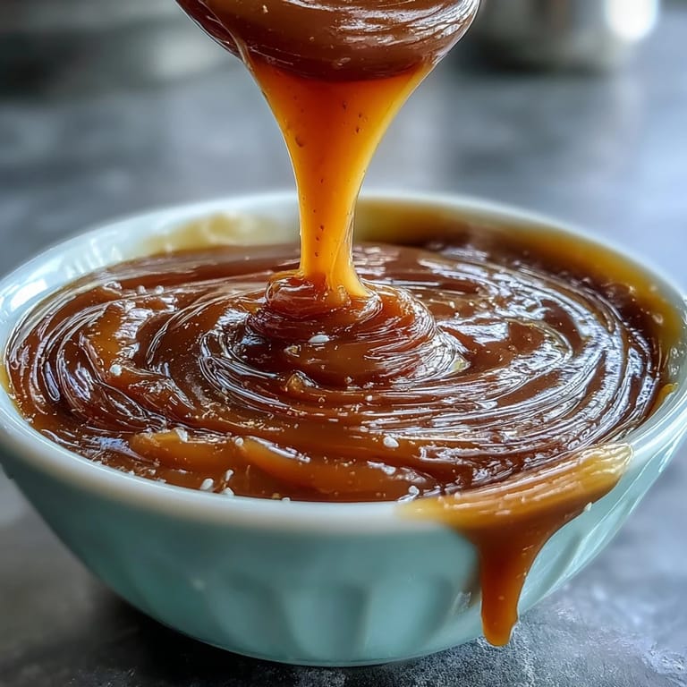 Silky miso caramel sauce with a deep umami richness, perfect for dipping crisp apple slices or drizzling over warm pancakes.
