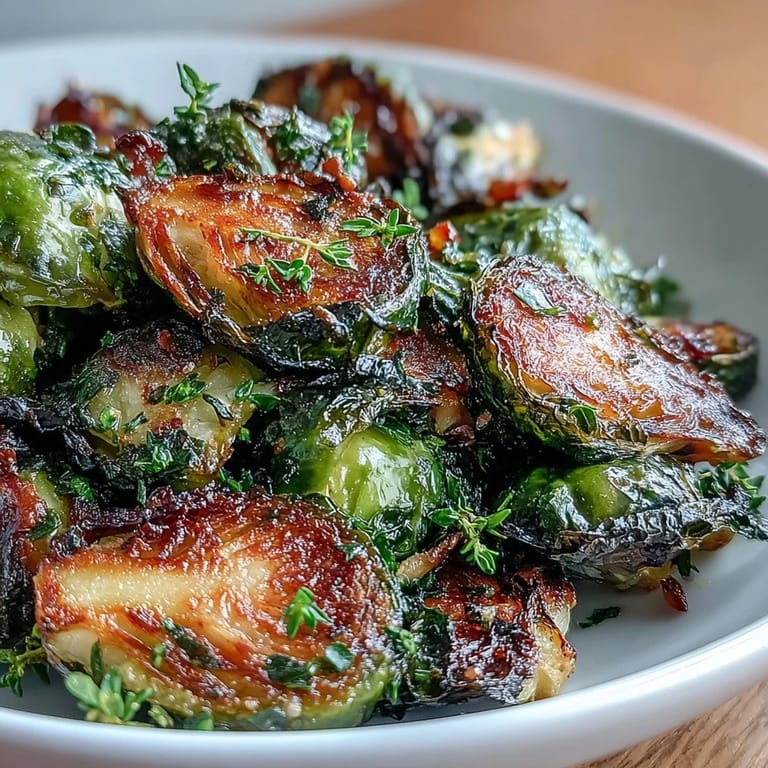 Bright and savory Herb-Lemon Roasted Brussels Sprouts with Almonds, featuring vibrant lemon flavor, fresh thyme, and nutty crunch in every bite.