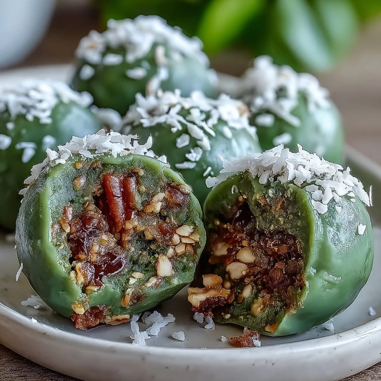 Wholesome no-bake matcha coconut energy balls made with oats, perfect for an energizing, gluten-free pick-me-up.  