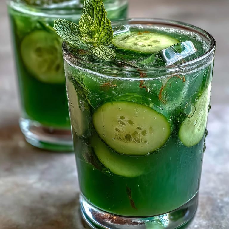Refreshing green detox juice made with cucumber, apple, and ginger, perfect for a healthy morning boost.