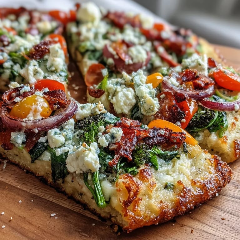 Celebrate St. Patrick's Day with this colorful Rainbow Veggie Flatbread Pizza, featuring crisp vegetables in every hue.