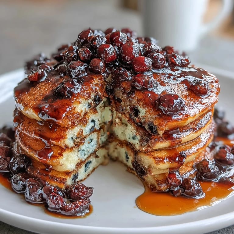 Fluffy oven-baked blueberry pancake casserole topped with fresh berries and dusted with powdered sugar.