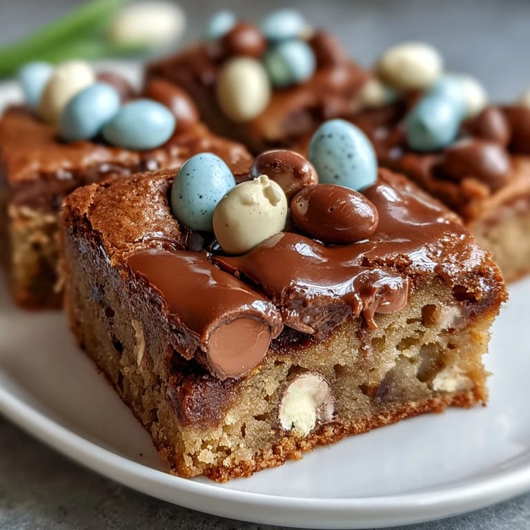 Soft and chewy peanut butter cookie bars loaded with Easter egg candies, a festive treat for holiday gatherings and parties.