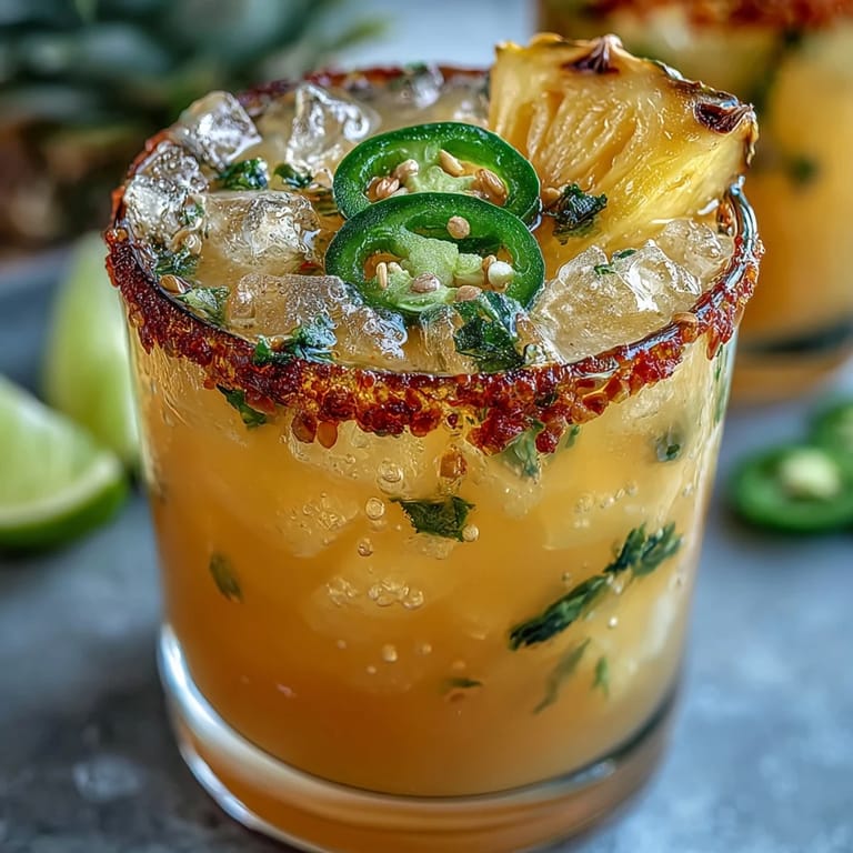 Refreshing pineapple jalapeño agua fresca served over ice in a clear pitcher, perfect for cooling off on a hot summer day.  