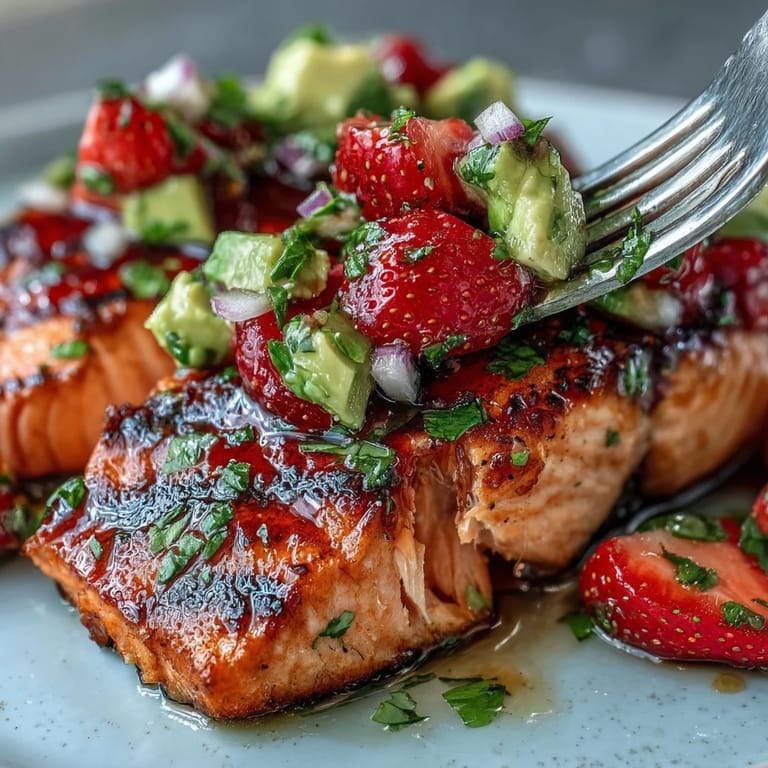 Light and healthy grilled salmon paired with a refreshing strawberry avocado salsa, ideal for easy entertaining.