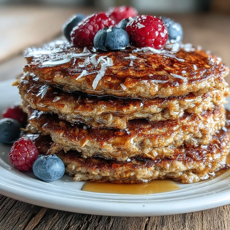 Fluffy High Fiber Protein Pancakes stacked, ready for fresh berry toppings.