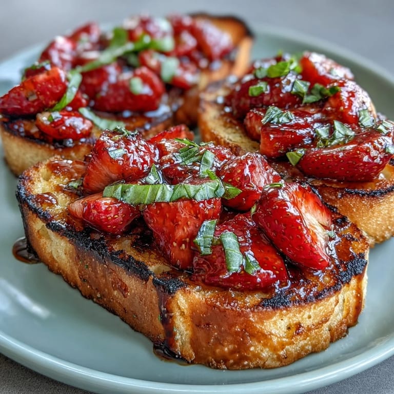 Sweet and tangy strawberry balsamic bruschetta, ready to be devoured.